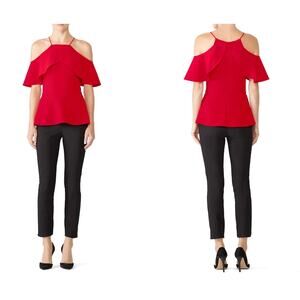 (0) $300 Christian Siriano Red Cold Shoulder Top
